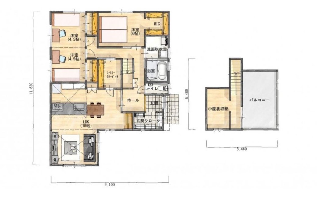 家族がどこにいるか一目でわかるリビング